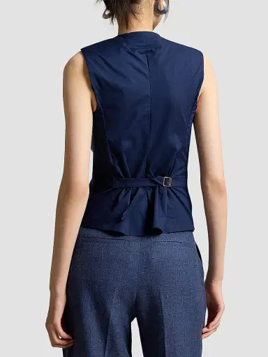 Polo Ralph Lauren Women's Buttoned Linen-Cotton Vest - Blue Melange - Size 8 | Thumbnail 3