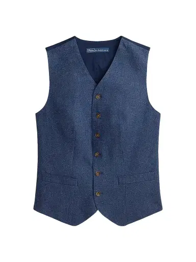 Polo Ralph Lauren Women's Buttoned Linen-Cotton Vest - Blue Melange - Size 8 | Thumbnail 1