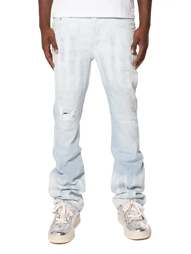 Men's Tie Dye Distressed Mid-Rise Flared Jeans - Super Light Indigo