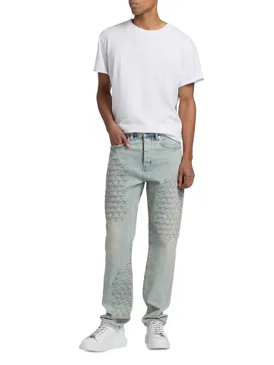Purple Brand Men's Monogram Embossed Slim Straight Jeans - Light Indigo - Size 40 | Thumbnail 2