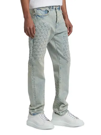 Purple Brand Men's Monogram Embossed Slim Straight Jeans - Light Indigo - Size 40 | Thumbnail 4