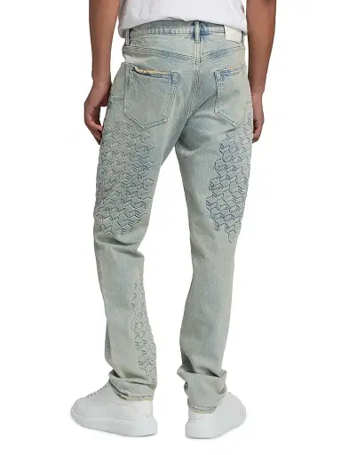 Purple Brand Men's Monogram Embossed Slim Straight Jeans - Light Indigo - Size 40 | Thumbnail 5