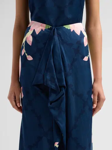 VERANDAH Women's Ammama Hand-Draped Lotus Skirt - Navy Lotus And Linear Panel - Size XL | Thumbnail 5