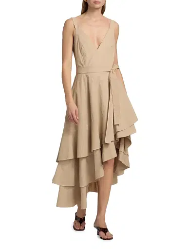 Co Women's Tank Cotton Ruffle Midi-Dress - Khaki - Size XL | Thumbnail 2