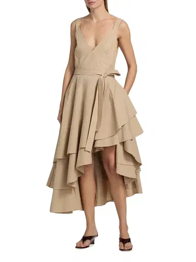 Co Women's Tank Cotton Ruffle Midi-Dress - Khaki - Size XL | Thumbnail 3