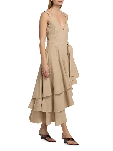 Co Women's Tank Cotton Ruffle Midi-Dress - Khaki - Size XL | Thumbnail 4