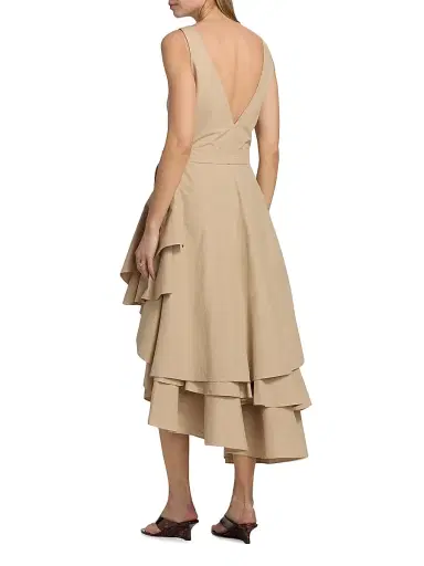 Co Women's Tank Cotton Ruffle Midi-Dress - Khaki - Size XL | Thumbnail 5
