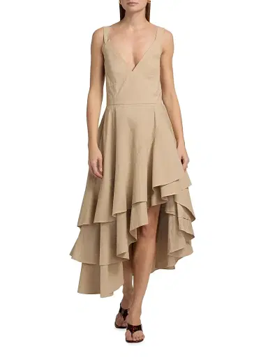 Co Women's Tank Cotton Ruffle Midi-Dress - Khaki - Size XL | Thumbnail 6