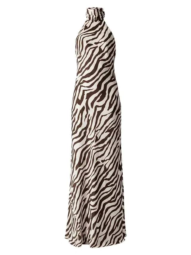Toccin Women's Alina Striped Halterneck Column Gown - Natural Zebra