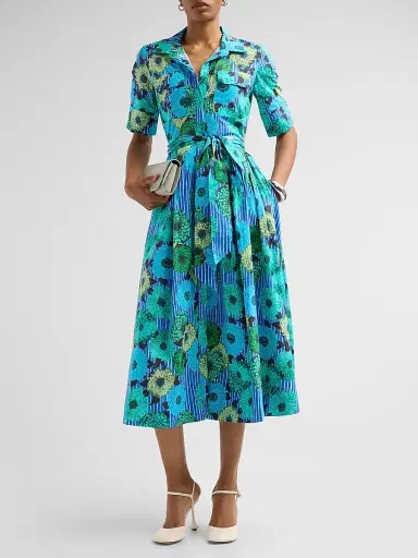 Ro's Garden Women's Sutton Floral Tie-Waist Midi Dress - Blue - Size Large | Thumbnail 2 Ro's Garden Women's Sutton Floral Tie-Waist Midi Dress - Blue - Size Large | Thumbnail 2