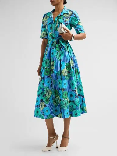 Ro's Garden Women's Sutton Floral Tie-Waist Midi Dress - Blue - Size Large | Thumbnail 4 Ro's Garden Women's Sutton Floral Tie-Waist Midi Dress - Blue - Size Large | Thumbnail 4