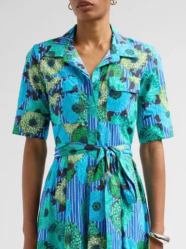 Ro's Garden Women's Sutton Floral Tie-Waist Midi Dress - Blue - Size Large | Thumbnail 5 Ro's Garden Women's Sutton Floral Tie-Waist Midi Dress - Blue - Size Large | Thumbnail 5