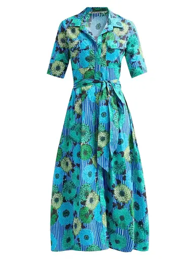 Ro's Garden Women's Sutton Floral Tie-Waist Midi Dress - Blue - Size Large | Thumbnail 1 Ro's Garden Women's Sutton Floral Tie-Waist Midi Dress - Blue - Size Large | Thumbnail 1