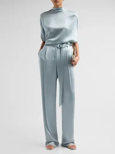 Lapointe Women's Double-Faced Satin Straight-Leg Belted Pants | Thumbnail 2