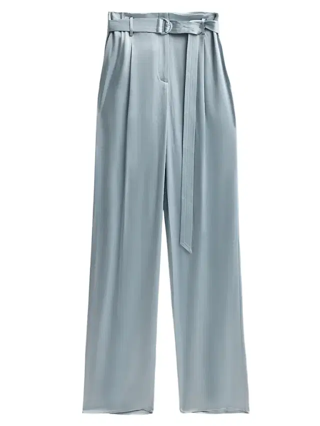 Women's Double-Faced Satin Straight-Leg Belted Pants - Dove