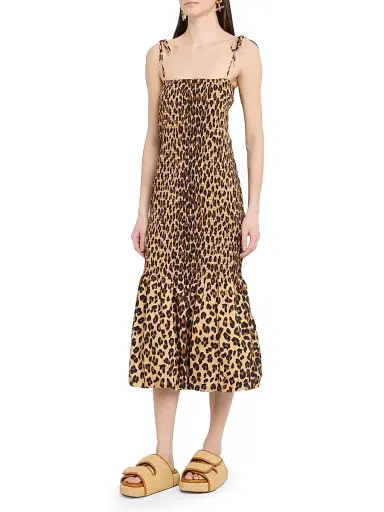 SIMONMILLER Women's Canto Leopard Print Smocked Poplin Midi-Dress - Leopard | Thumbnail 2