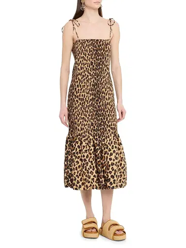 SIMONMILLER Women's Canto Leopard Print Smocked Poplin Midi-Dress - Leopard | Thumbnail 3