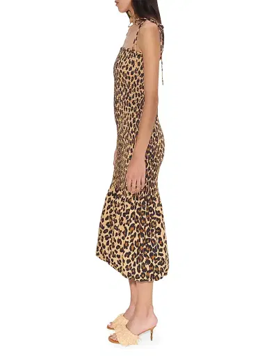 SIMONMILLER Women's Canto Leopard Print Smocked Poplin Midi-Dress - Leopard | Thumbnail 4