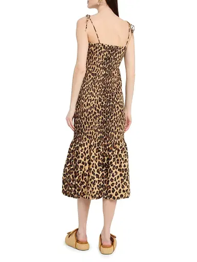 SIMONMILLER Women's Canto Leopard Print Smocked Poplin Midi-Dress - Leopard | Thumbnail 5