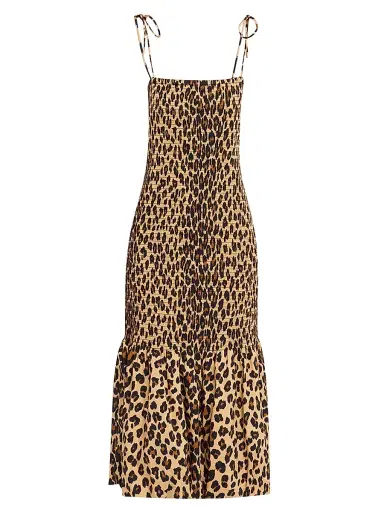 SIMONMILLER Women's Canto Leopard Print Smocked Poplin Midi-Dress - Leopard | Thumbnail 1