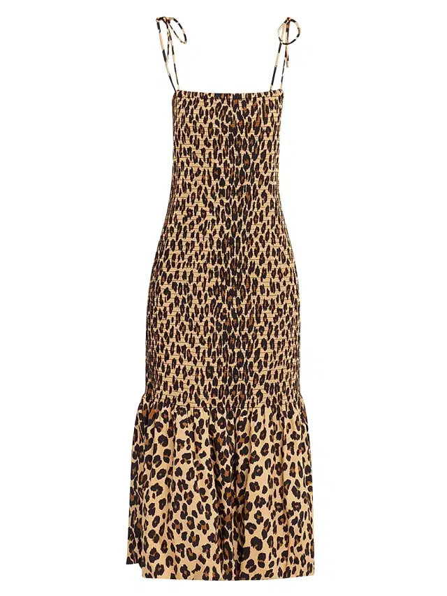 SIMONMILLER Women's Canto Leopard Print Smocked Poplin Midi-Dress - Leopard