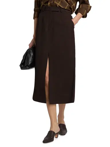 Co Women's Tailored Linen-Blend Pencil Skirt - Chocolate - Size 12 | Thumbnail 3