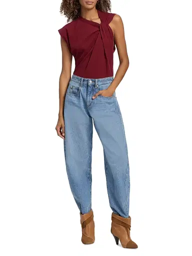 Isabel Marant Women's Nayda Draped Cotton Top - Dark Burgundy | Thumbnail 2