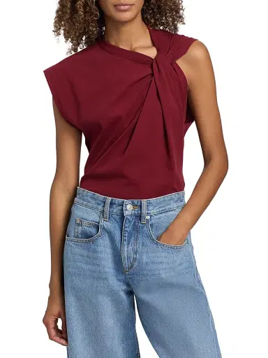 Isabel Marant Women's Nayda Draped Cotton Top - Dark Burgundy | Thumbnail 3
