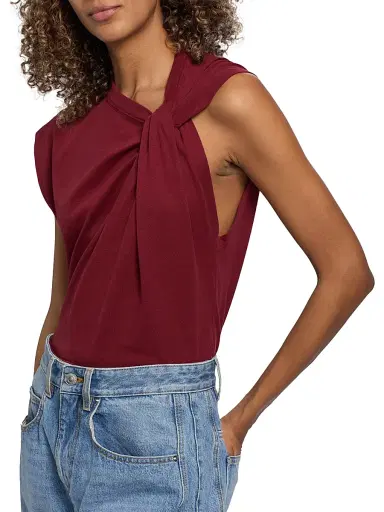 Isabel Marant Women's Nayda Draped Cotton Top - Dark Burgundy | Thumbnail 6