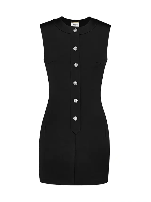 Saint Laurent Women's Crystal Button Mini Dress in Brocade - Noir