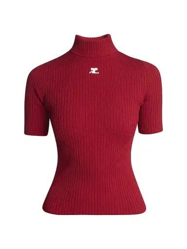 Courrèges Women's Reedition Rib-Knit Blouse - Red | Thumbnail 1 Courrèges Women's Reedition Rib-Knit Blouse - Red | Thumbnail 1