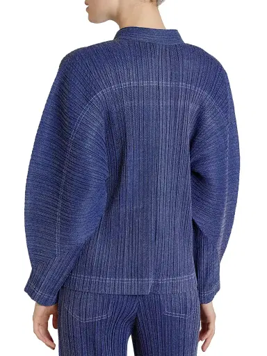 Pleats Please Issey Miyake Women's Denim-Look Plissé Jacket - Navy - Size Large | Thumbnail 5
