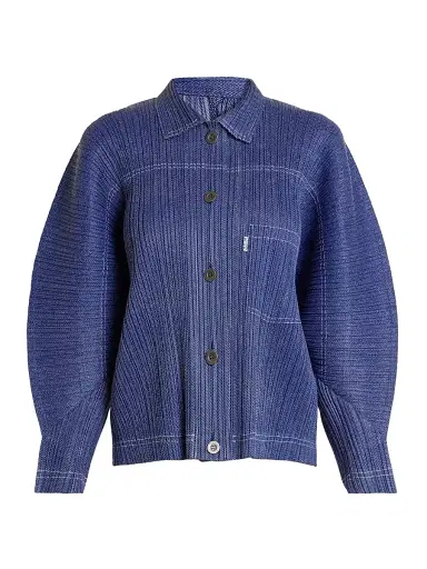Pleats Please Issey Miyake Women's Denim-Look Plissé Jacket - Navy - Size Large | Thumbnail 1