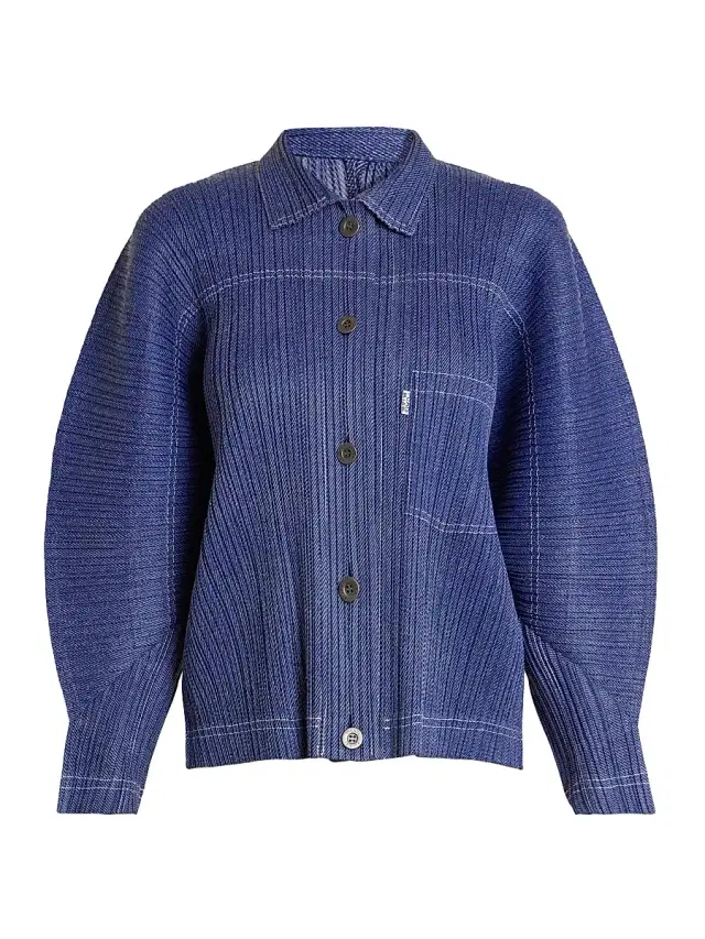 Pleats Please Issey Miyake Women's Denim-Look Plissé Jacket - Navy