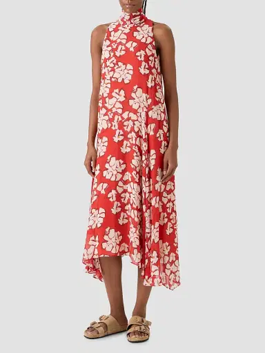 Akris punto Women's Floral Georgette Handkerchief Midi Dress - Red Cream - Size 16 | Thumbnail 2