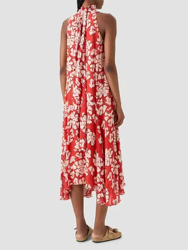 Akris punto Women's Floral Georgette Handkerchief Midi Dress - Red Cream - Size 16 | Thumbnail 3