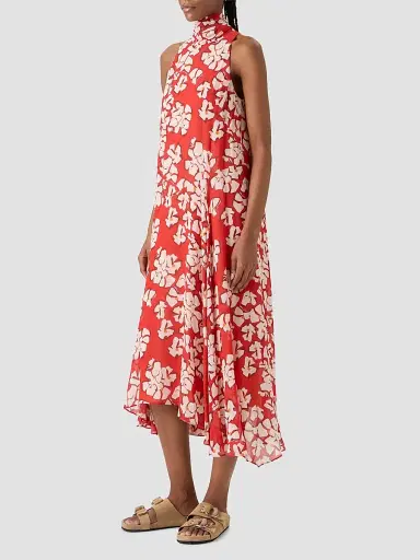 Akris punto Women's Floral Georgette Handkerchief Midi Dress - Red Cream - Size 16 | Thumbnail 7