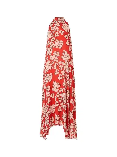 Akris punto Women's Floral Georgette Handkerchief Midi Dress - Red Cream - Size 16 | Thumbnail 1