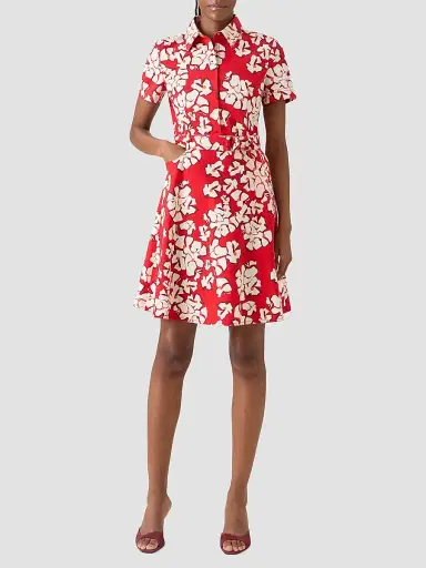 Akris punto Women's Paper-Cut Flower Print Cotton Mini Shirtdress - Red Cream - Size 12 | Thumbnail 2 Akris punto Women's Paper-Cut Flower Print Cotton Mini Shirtdress - Red Cream - Size 12 | Thumbnail 2