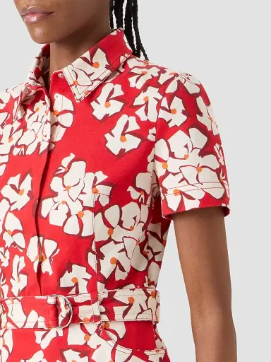 Akris punto Women's Paper-Cut Flower Print Cotton Mini Shirtdress - Red Cream - Size 12 | Thumbnail 5 Akris punto Women's Paper-Cut Flower Print Cotton Mini Shirtdress - Red Cream - Size 12 | Thumbnail 5