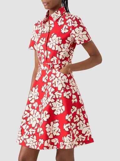 Akris punto Women's Paper-Cut Flower Print Cotton Mini Shirtdress - Red Cream - Size 12 | Thumbnail 6 Akris punto Women's Paper-Cut Flower Print Cotton Mini Shirtdress - Red Cream - Size 12 | Thumbnail 6