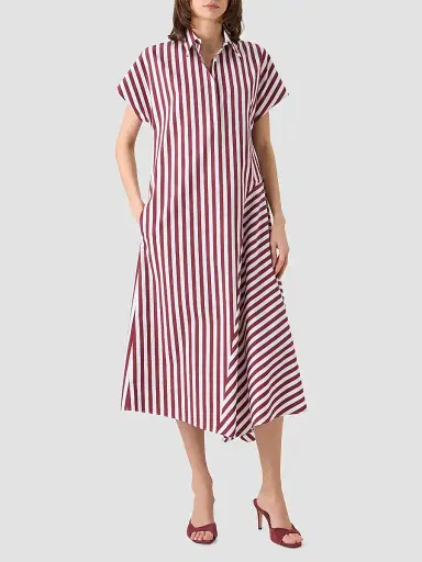 Akris punto Women's Kodak Striped Cotton Midi Shirtdress - Pomegranate Cream - Size 16 | Thumbnail 2 Akris punto Women's Kodak Striped Cotton Midi Shirtdress - Pomegranate Cream - Size 16 | Thumbnail 2