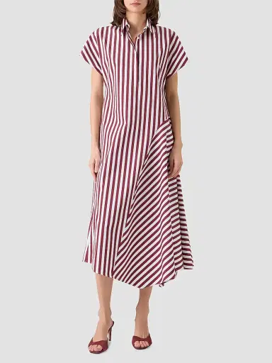 Akris punto Women's Kodak Striped Cotton Midi Shirtdress - Pomegranate Cream - Size 16 | Thumbnail 4 Akris punto Women's Kodak Striped Cotton Midi Shirtdress - Pomegranate Cream - Size 16 | Thumbnail 4