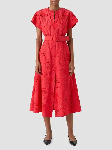 Akris punto Women's Eyelet Embroidered Cotton Midi Dress - Red - Size 14 | Thumbnail 2