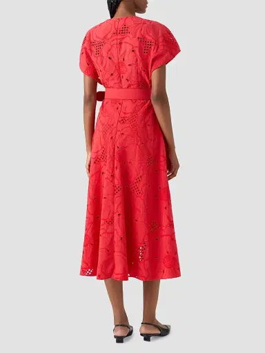 Akris punto Women's Eyelet Embroidered Cotton Midi Dress - Red - Size 14 | Thumbnail 3