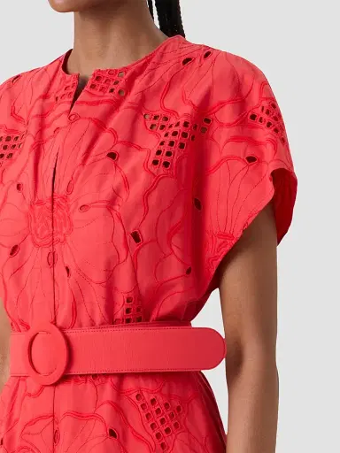 Akris punto Women's Eyelet Embroidered Cotton Midi Dress - Red - Size 14 | Thumbnail 5