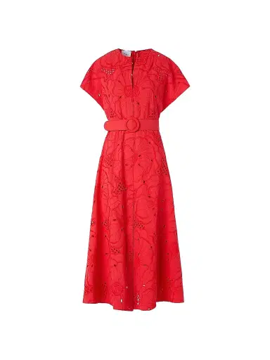 Akris punto Women's Eyelet Embroidered Cotton Midi Dress - Red - Size 14 | Thumbnail 1