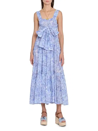 Chloé Women's À La Plage Floral Cotton Sashed Midi-Dress - Multicolor Blue | Thumbnail 3