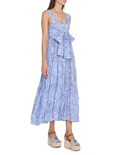 Chloé Women's À La Plage Floral Cotton Sashed Midi-Dress - Multicolor Blue | Thumbnail 4