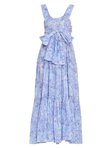 Chloé Women's À La Plage Floral Cotton Sashed Midi-Dress - Multicolor Blue | Thumbnail 1